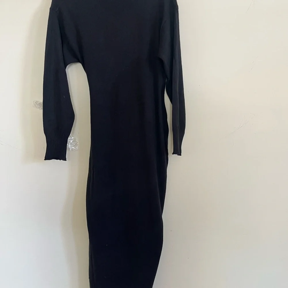 Dress Forum Black minimalist Wool Long Sleeve Dress with Ring Detail - Picture 7 of 8